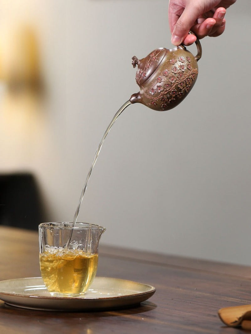 Théière exquise Yixing Zisha [Fleur de prunier parfumée] (terre Duan Ni cuite au bois - 200 ml)