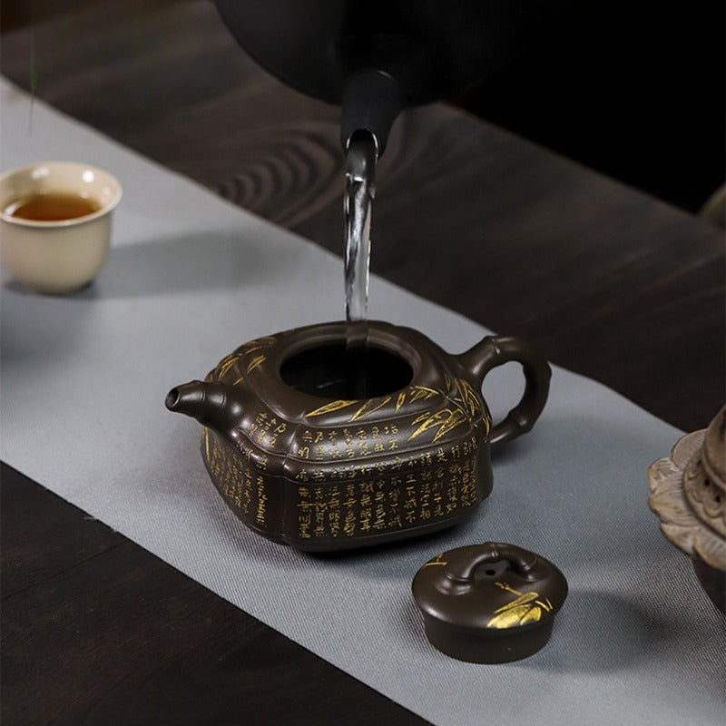 Full Handmade Yixing Zisha Teapot [Chou Jiao Zhu Gu] (Feicui Qing Zi Ni - 300ml)