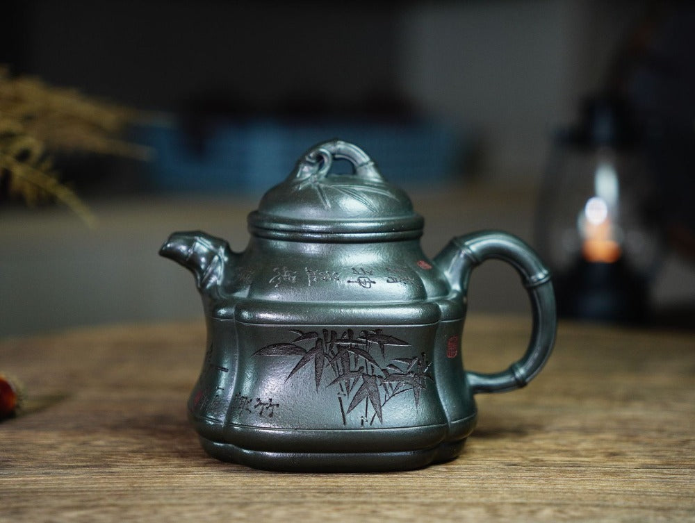 Full Handmade Yixing Zisha Teapot [Bamboo Pot] (Long Bei Qing - 320ml) (Rare Clay Type / Last Piece) - YIQIN TEA HOUSE | yiqinteahouse.com | >300ml, full handmade zisha teapot, teapot, teaware