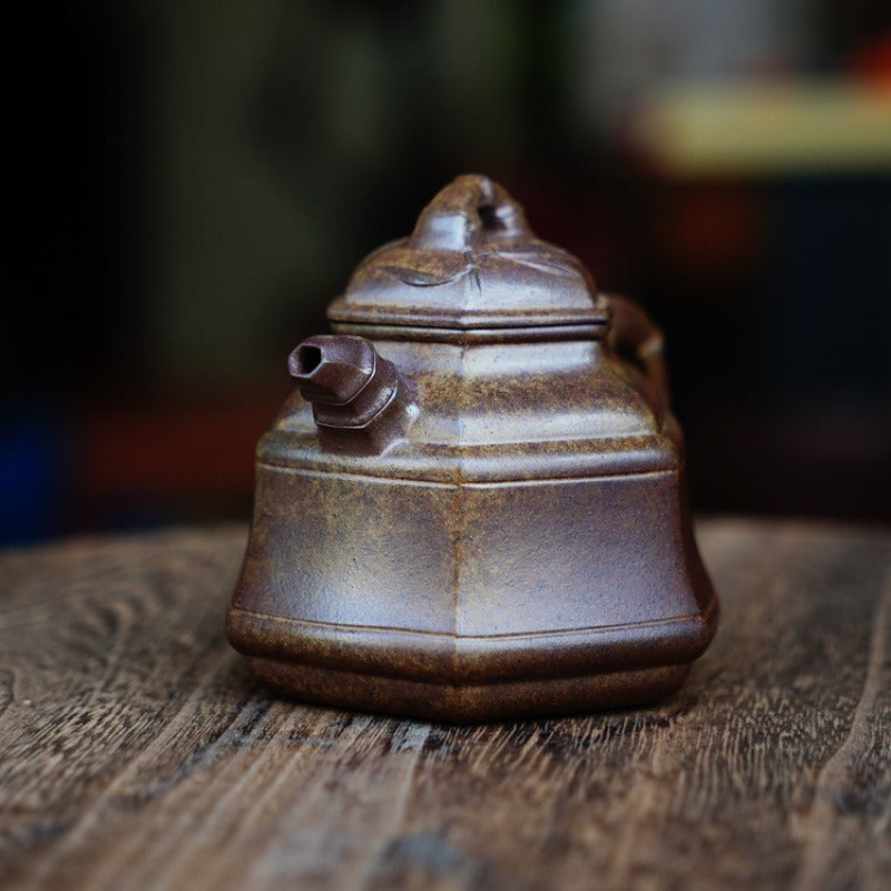 Théière Yixing Zisha entièrement faite à la main [Pot Liufang Zhu Ding] (Qing Duan Ni Firewood - 180 ml)
