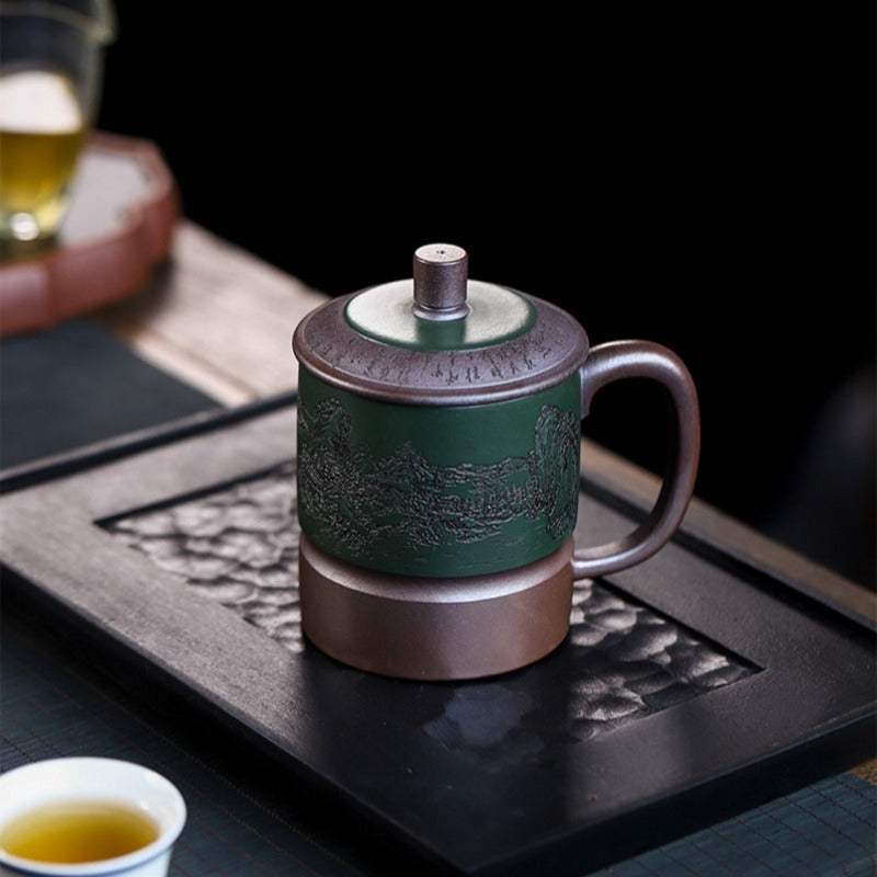 Master Handmade Yixing Zisha Tea Mug [Jiangshan Ru Hua] (Jinsha Zi Ni - 380ml)