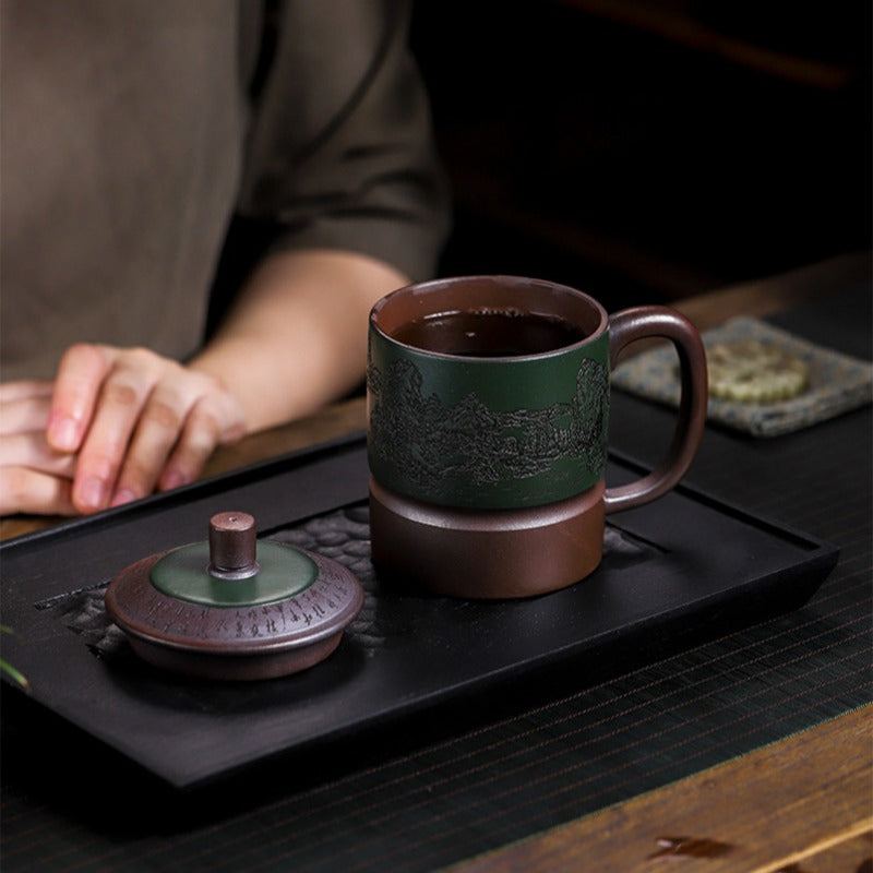 Master Handmade Yixing Zisha Tea Mug [Jiangshan Ru Hua] (Jinsha Zi Ni - 380ml)