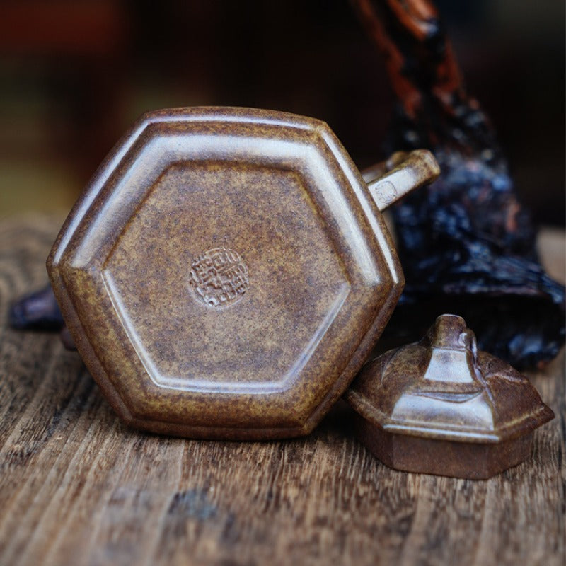Théière Yixing Zisha entièrement faite à la main [Pot Liufang Zhu Ding] (Qing Duan Ni Firewood - 180 ml)