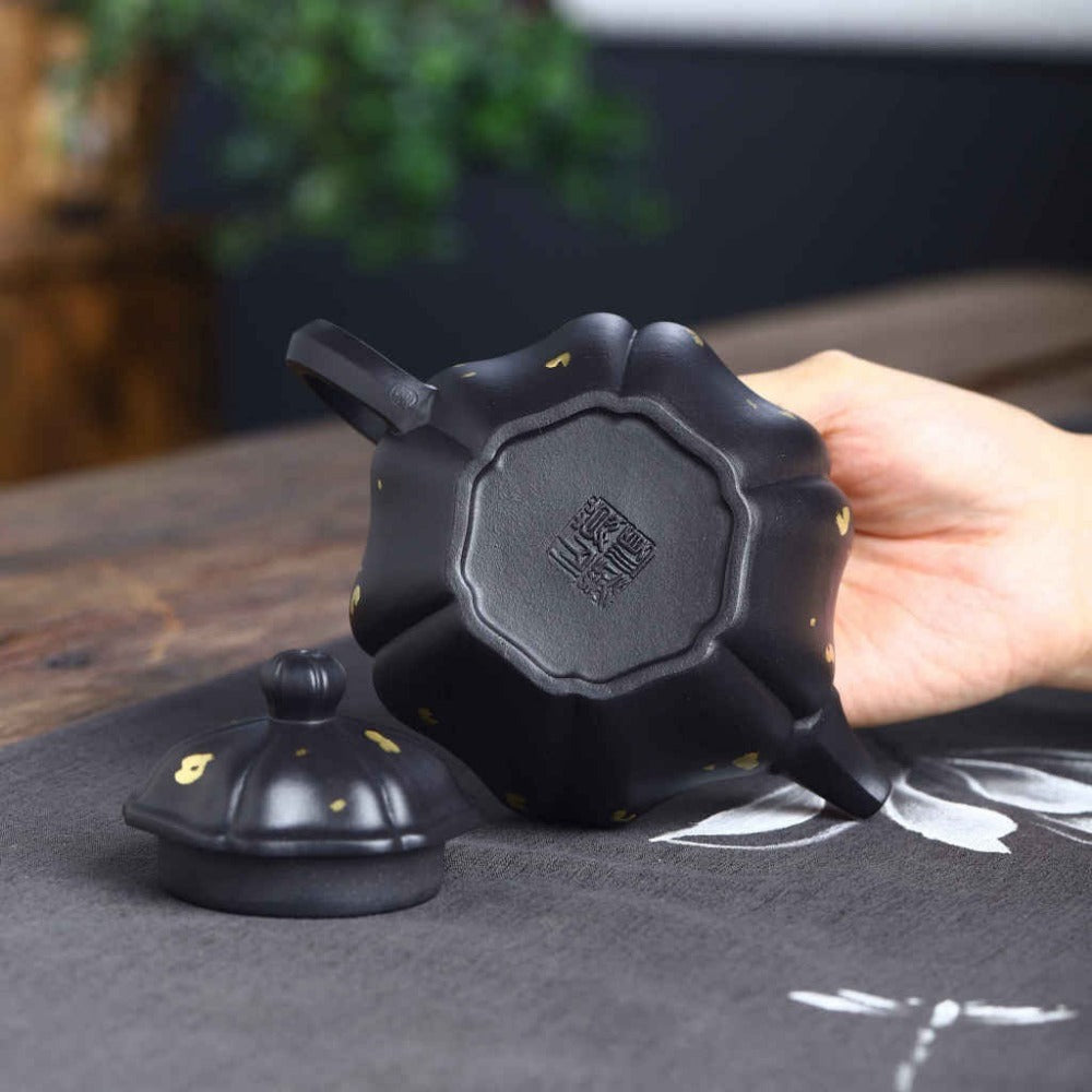 Théière Yixing Zisha entièrement faite à la main [Pot de graines de lotus doré] (Shi Huang - 300 ml)