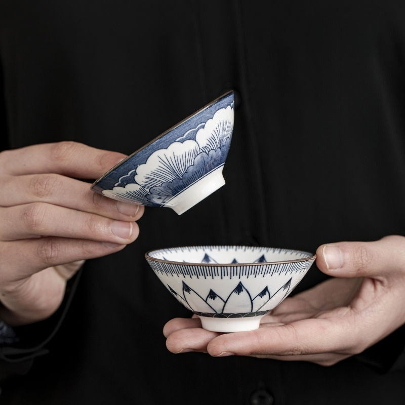 Service à thé cadeau rétro en porcelaine bleue et blanche de 10 pièces, tasses de 70 ml