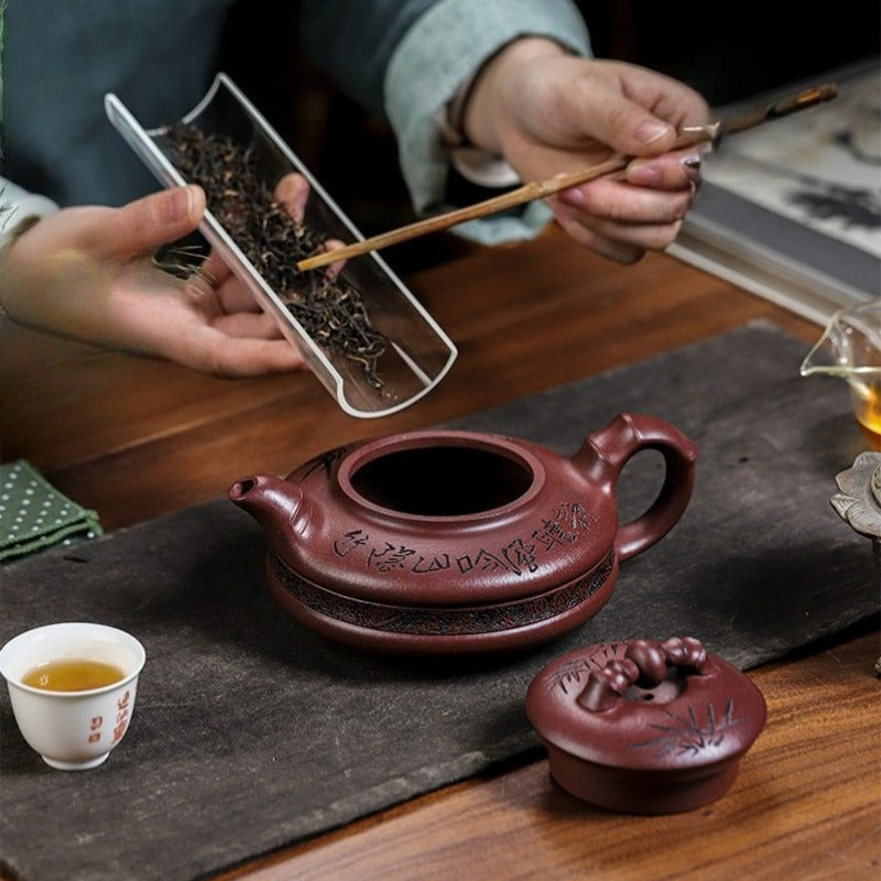 Full Handmade Yixing Zisha Teapot [Lucky Bamboo] (Zi Ni - 480ml)