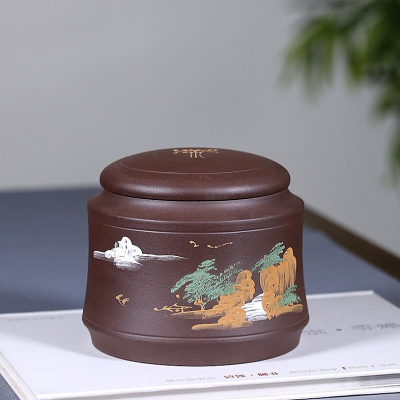 Yixing Zisha Tea Jar Tea Caddy [Cha Yun] | 宜兴紫砂茶叶罐 存茶罐 泥绘山水 [茶韵]