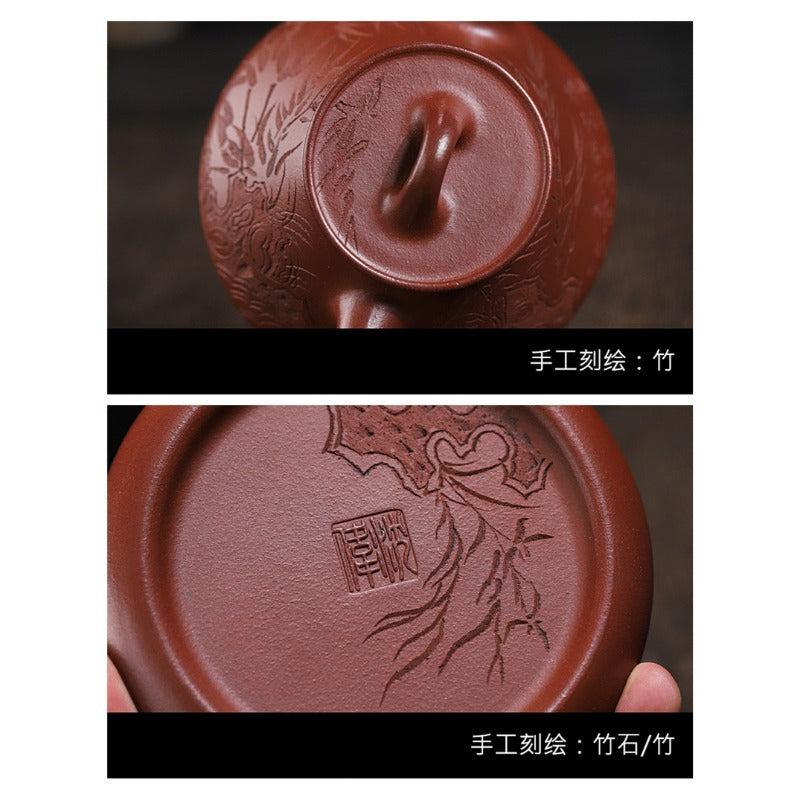 Full Handmade Yixing Zisha Teapot [Bamboo Happiness] (Hong Pi Long - 240ml) - YIQIN TEA HOUSE | yiqinteahouse.com | 200-300ml, full handmade zisha teapot, teapot, teaware