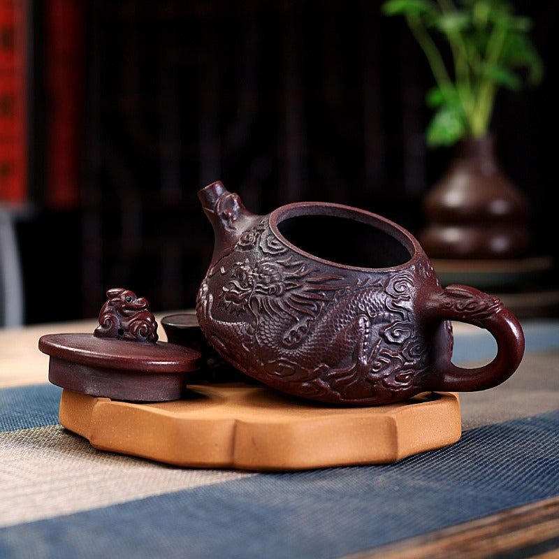Yixing Zisha Teapot [Dragon Shi Piao 盘龙石瓢] (Gu Tong Ni - 270ml)