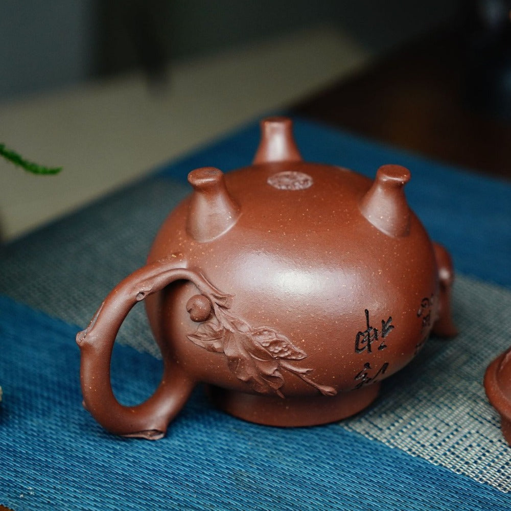 Teko Yixing Zisha Buatan Tangan Penuh [Pot Sanzu Dingli] (Di Cao Qing - 290ml)