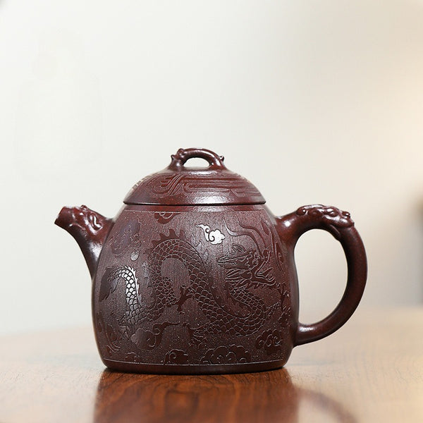 宜兴紫砂茶壶[云龙秦权] (龙血砂- 380ml) – YIQIN TEA HOUSE 一沁茶舍