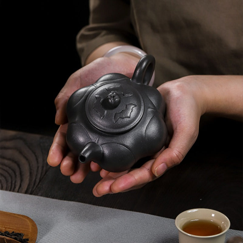 Full Handmade Yixing Zisha Teapot [Lianhua Ding] (Tian Qing Ni - 320ml)