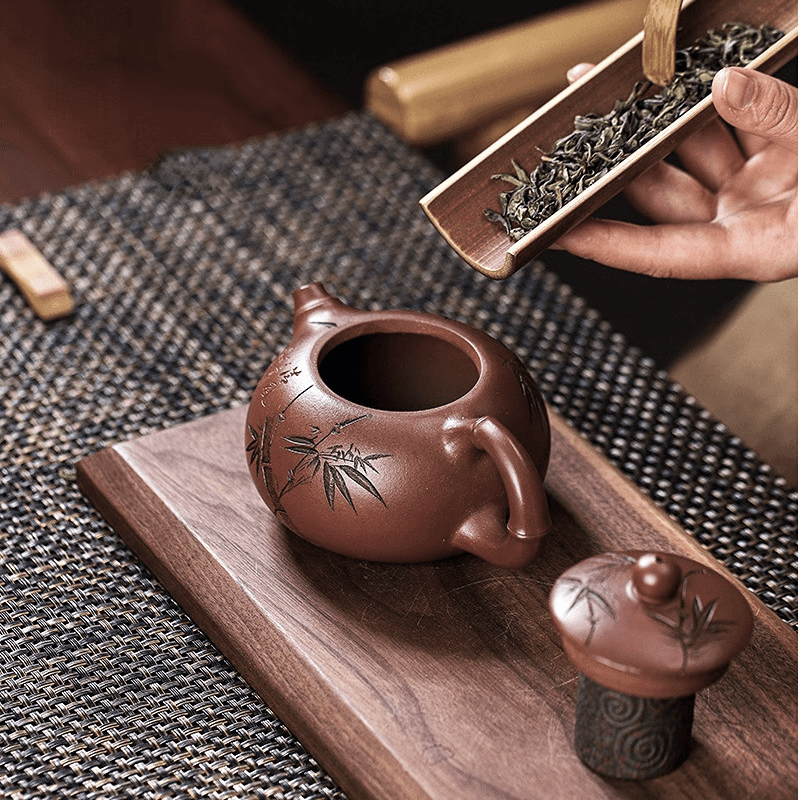 Full Handmade Yixing Zisha Teapot [Bamboo Xishi] (Di Cao Qing - 250ml)