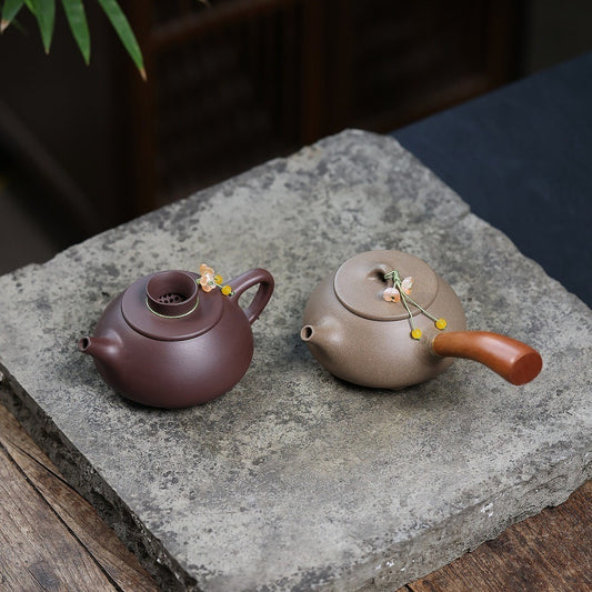 宜兴紫砂茶壶【唐羽石瓢】（紫泥/青灰段 - 230ml）