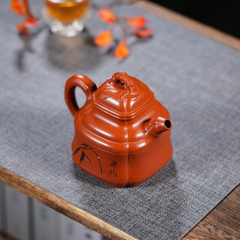 Full Handmade Yixing Zisha Teapot [Sifang Zhu Ding] (Zhu Ni - 280ml)