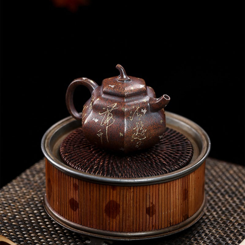 Full Handmade Yixing Zisha Teapot [Hexagon Gourd] (Firewood Fired Duan Ni - 170ml) - YIQIN TEA HOUSE | yiqinteahouse.com | <200ml, full handmade zisha teapot, teapot, teaware