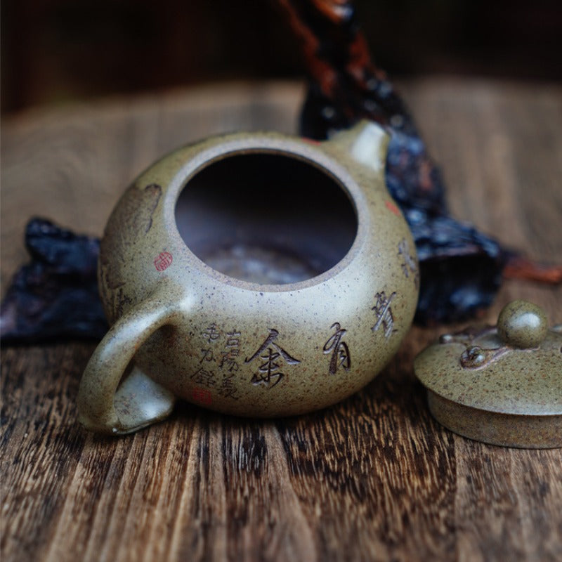 Théière Yixing Zisha entièrement faite à la main [Pot Bian Xishi] (Qing Duan Ni Firewood - 160 ml)