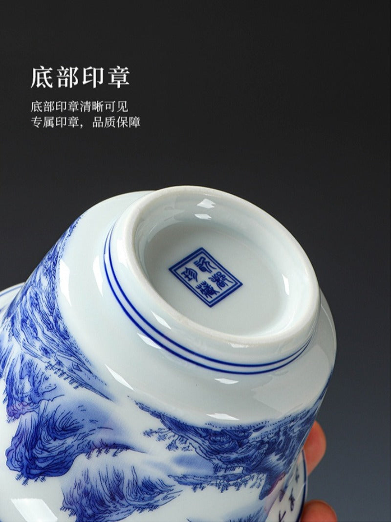 Ancient Celadon Style Ceramic [Qianli Jiangshan] Sancai Gaiwan Set 190ml