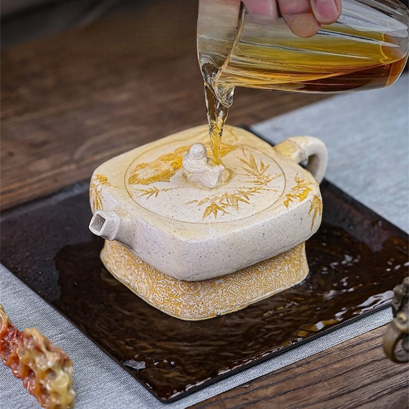 Théière Yixing Zisha entièrement faite à la main [Enjoy] (Bai Duan Ni - 280 ml)