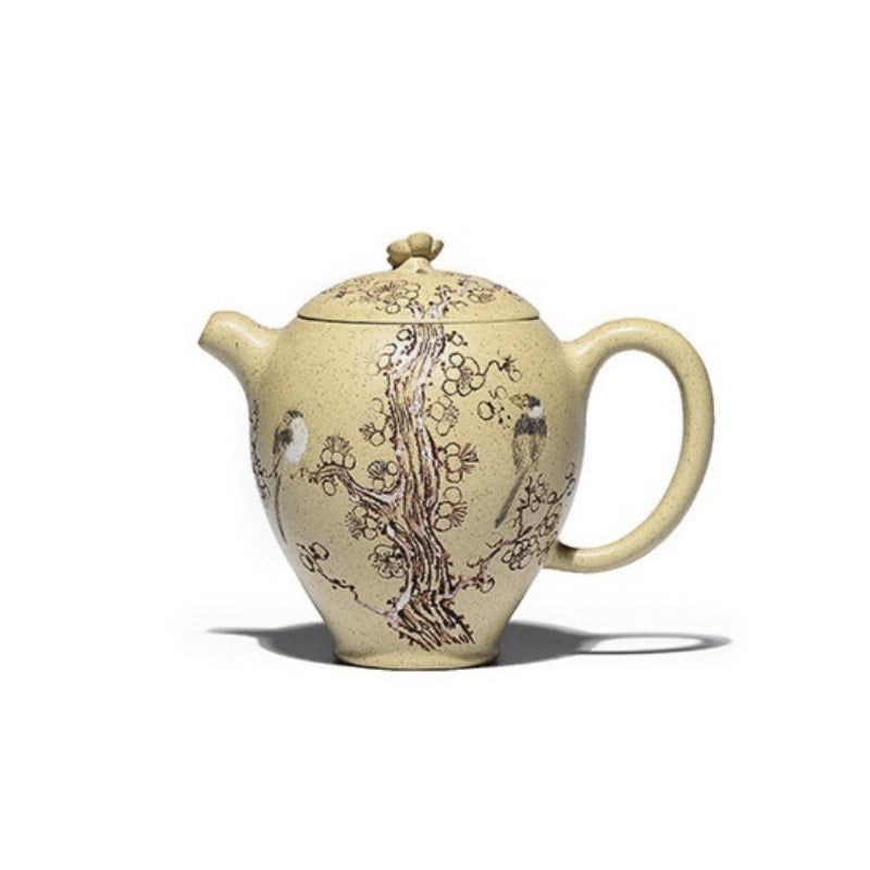 全手工宜兴紫砂茶壶 [踏雪寻梅] (本山绿泥 - 150ml)
