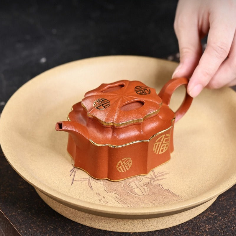 Théière Yixing Zisha entièrement faite à la main [Jin Ling Fu Wen] (Zhu Sha Zhu Ni - 150 ml)