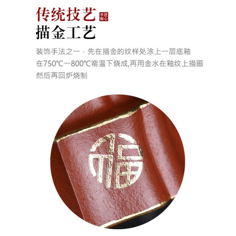 Théière Yixing Zisha entièrement faite à la main [Jin Ling Fu Wen] (Zhu Sha Zhu Ni - 150 ml)