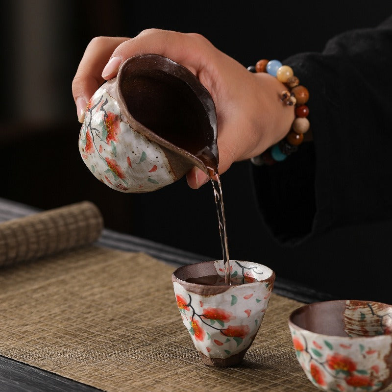 Firewood Fired Hand-painted Floral Ceramic Gaiwan / Fair Cup / Tea Cup - YIQIN TEA HOUSE | yiqinteahouse.com | ceramic teapot, fair cup, gaiwan, tea cup, teapot, teaware