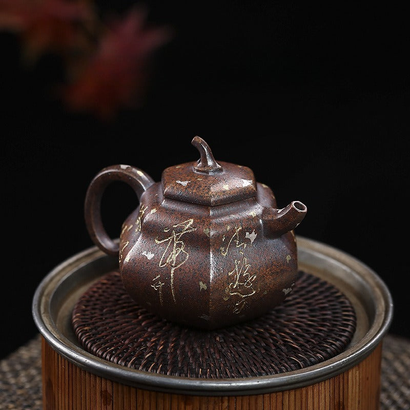 Full Handmade Yixing Zisha Teapot [Hexagon Gourd] (Firewood Fired Duan Ni - 170ml) - YIQIN TEA HOUSE | yiqinteahouse.com | <200ml, full handmade zisha teapot, teapot, teaware