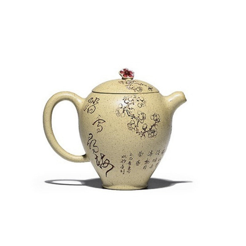 全手工宜兴紫砂茶壶 [踏雪寻梅] (本山绿泥 - 150ml)