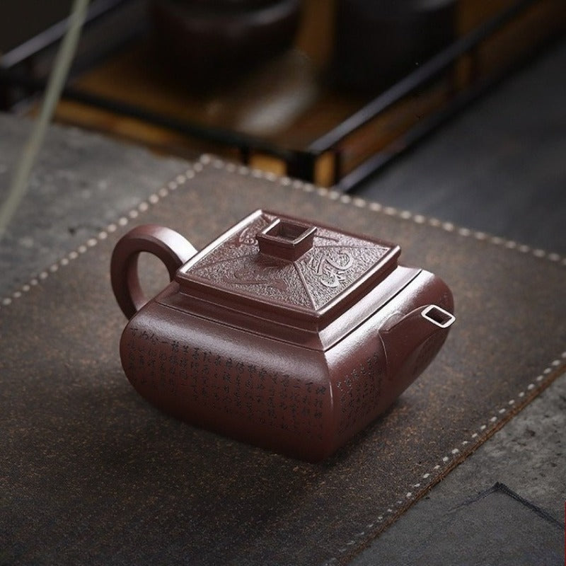 Théière Yixing Zisha entièrement faite à la main [Sifang Jun Zheng] (Tian Qing Zi Ni - 500 ml)