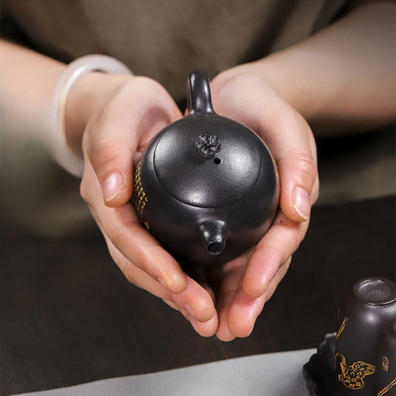 Full Handmade Yixing Zisha Teapot [Wen Xiang] 1 Pot 4 Cups with Tea Tray Set (Shi Huang - 150ml) - YIQIN TEA HOUSE | yiqinteahouse.com | <200ml, full handmade zisha teapot, teapot, teaware, teaware set