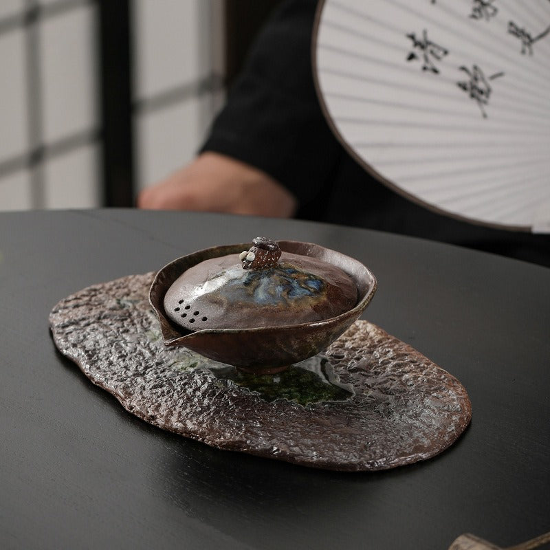 Kiln Change Firewood Firing Handmade Ceramic Gaiwan / Hand-Grab Pot / Tea Tray - YIQIN TEA HOUSE | yiqinteahouse.com | ceramic teapot, gaiwan, tea tray, teapot, teaware