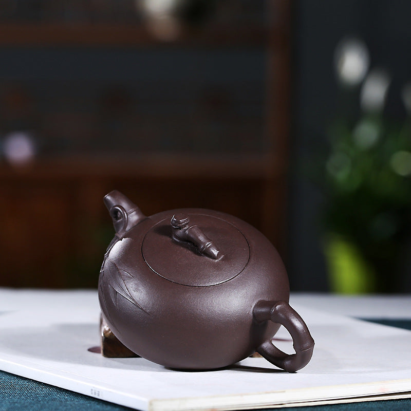 Yixing Zisha Teapot [Bamboo Round Pot 竹叶天圆] (Zi Ni - 150ml)