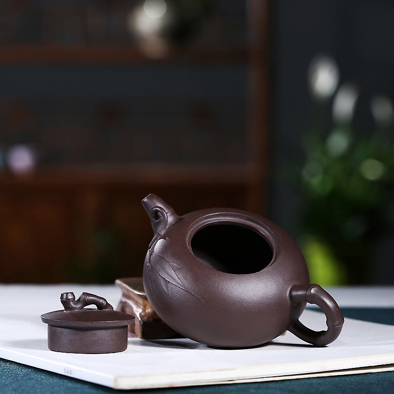 Yixing Zisha Teapot [Bamboo Round Pot 竹叶天圆] (Zi Ni - 150ml)