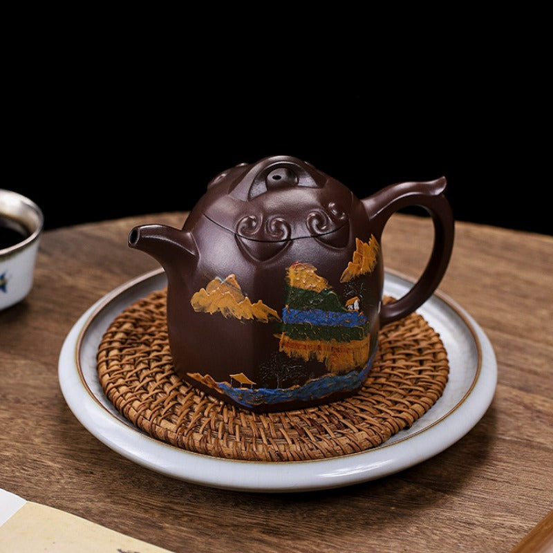 Full Handmade Yixing Zisha Teapot [Shanshui Qin Quan 山水秦权] (Lao Zi Ni - 420ml)