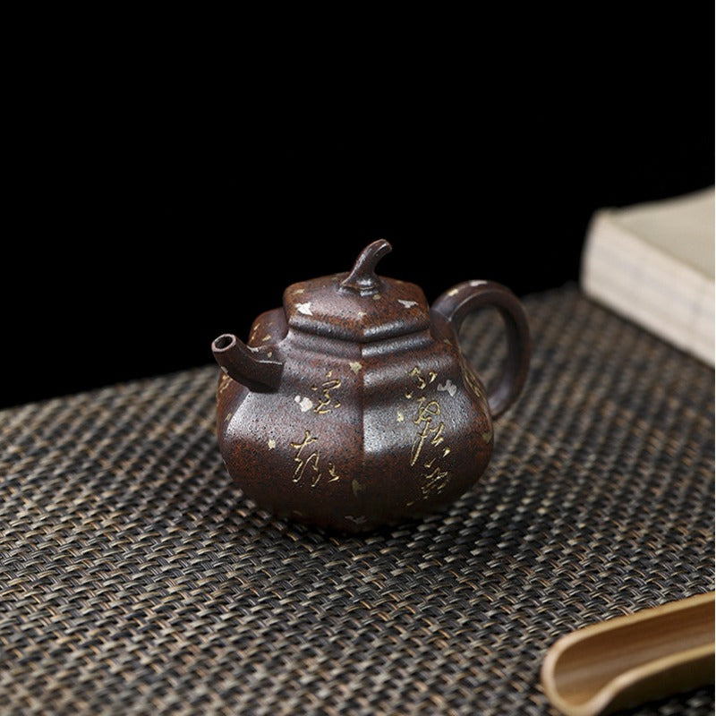 Full Handmade Yixing Zisha Teapot [Hexagon Gourd] (Firewood Fired Duan Ni - 170ml) - YIQIN TEA HOUSE | yiqinteahouse.com | <200ml, full handmade zisha teapot, teapot, teaware