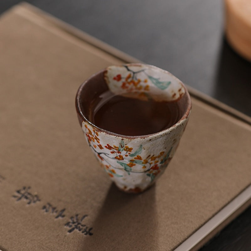 Firewood Fired Hand-painted Floral Ceramic Gaiwan / Fair Cup / Tea Cup - YIQIN TEA HOUSE | yiqinteahouse.com | ceramic teapot, fair cup, gaiwan, tea cup, teapot, teaware