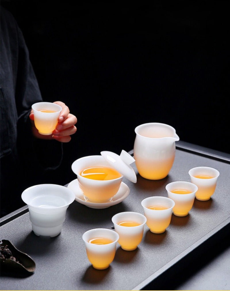 Ice Jade White Porcelain Glazed Thin Walled Sancai Gaiwan [Ingot] 120/150/200ml