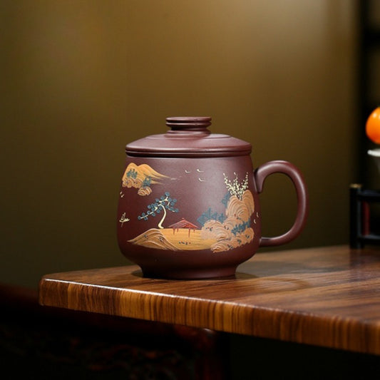 Yixing Zisha Tasse à thé avec filtre [Shanshui] 470 ml