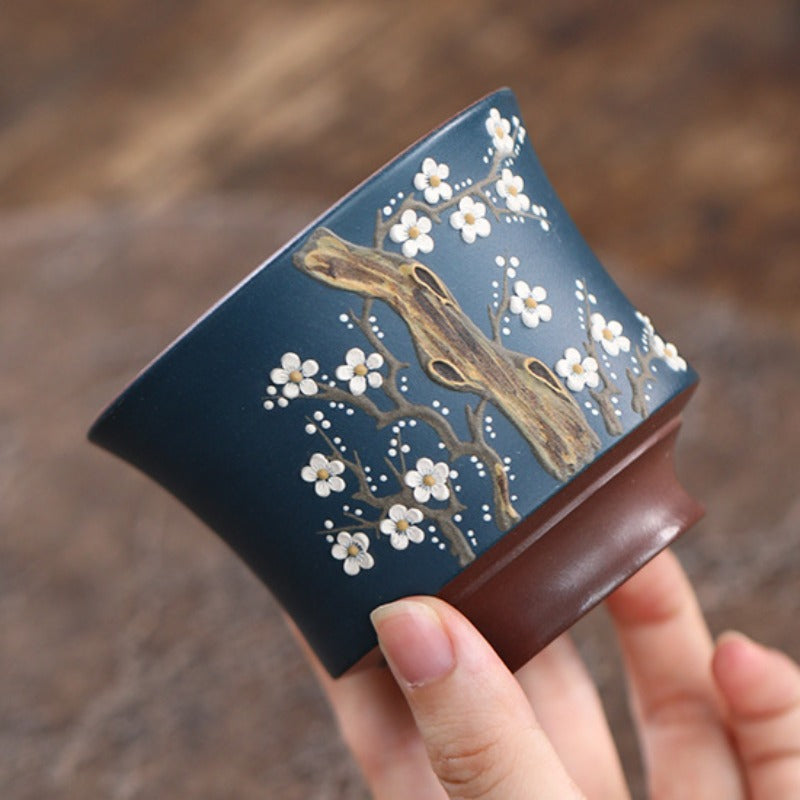 宜兴紫砂 手工堆绘 主人杯 [双色梅花] 180ml