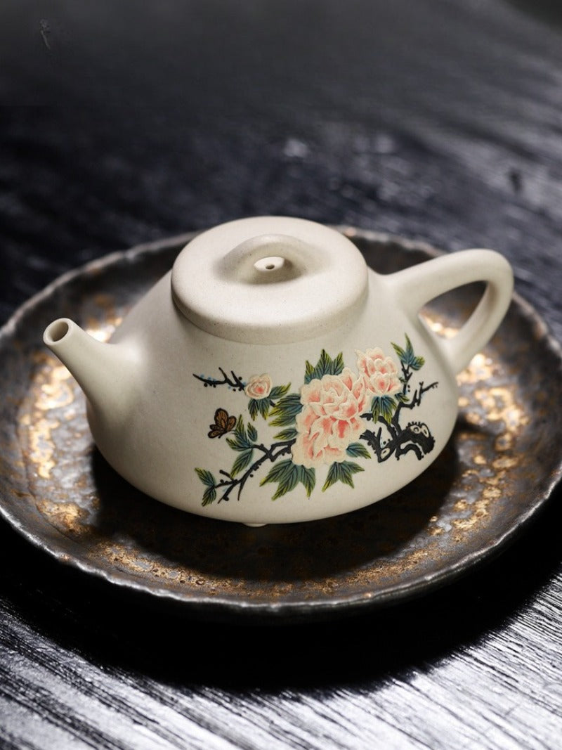 Full Handmade Yixing Zisha Teapot [Flowers Collection] 1 Pot 4 Cups Set (Bei Duan Ni - 245ml)