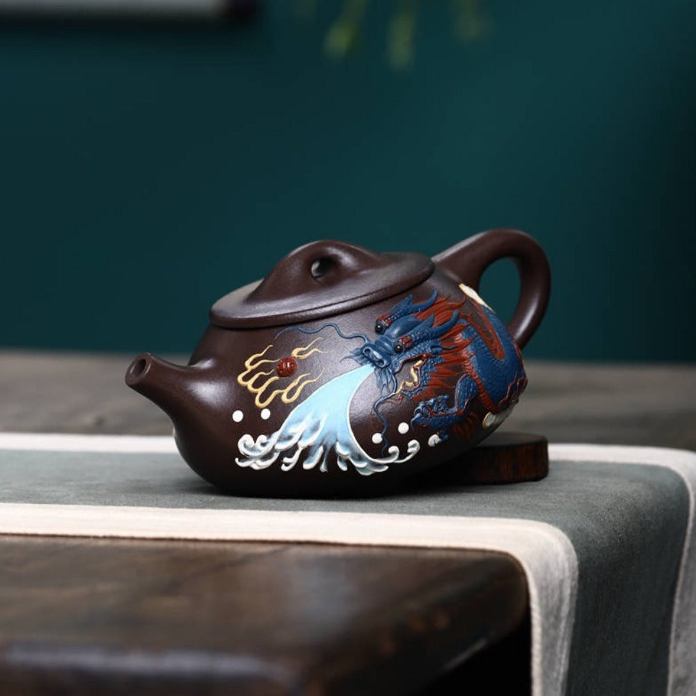 Full Handmade Yixing Zisha Teapot [Dragon Jingzhou Shi Piao Pot 堆龙景舟石瓢壶] (Lao Zi Ni - 300ml)