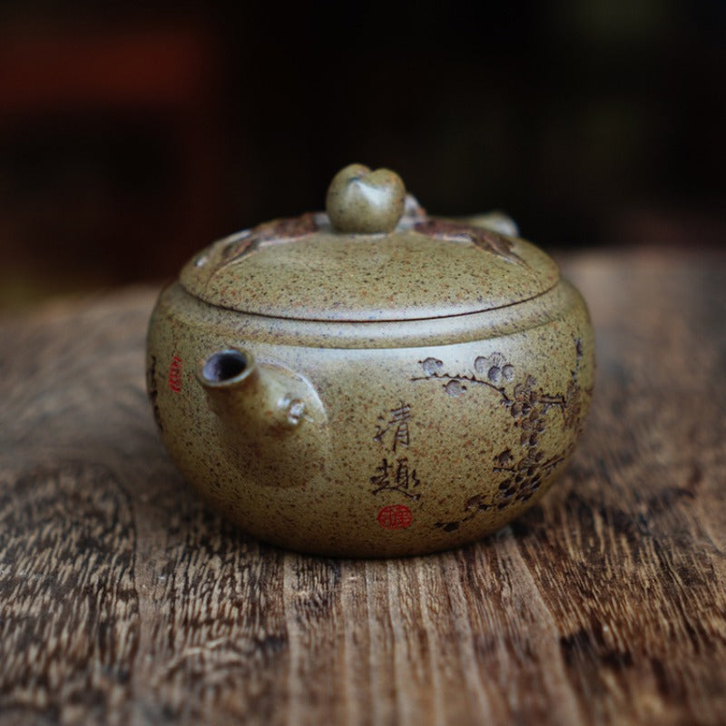 Théière Yixing Zisha entièrement faite à la main [Shoutau Pot] (Qing Duan Ni Firewood Fired Fired - 150ml)
