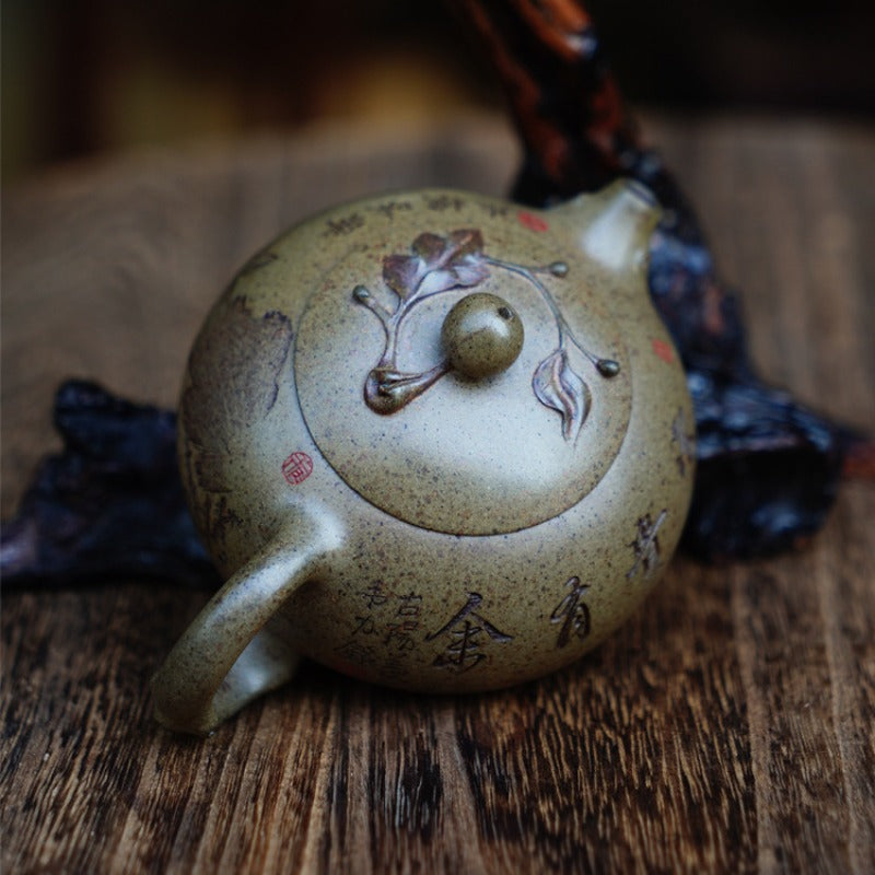 Théière Yixing Zisha entièrement faite à la main [Pot Bian Xishi] (Qing Duan Ni Firewood - 160 ml)