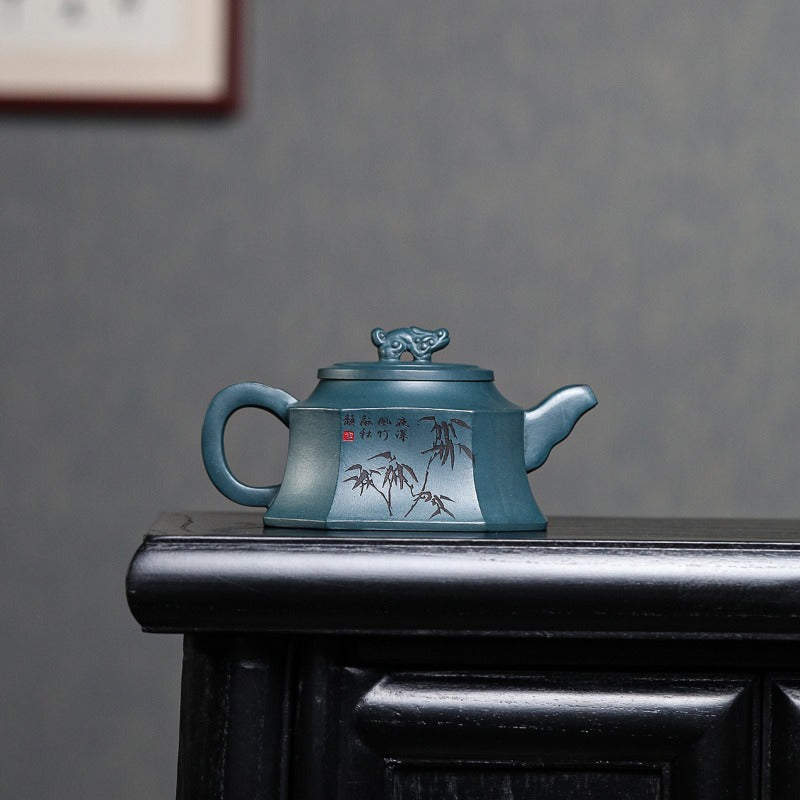 宜兴紫砂茶壶 [八方龙尊] (天青泥 - 220ml)