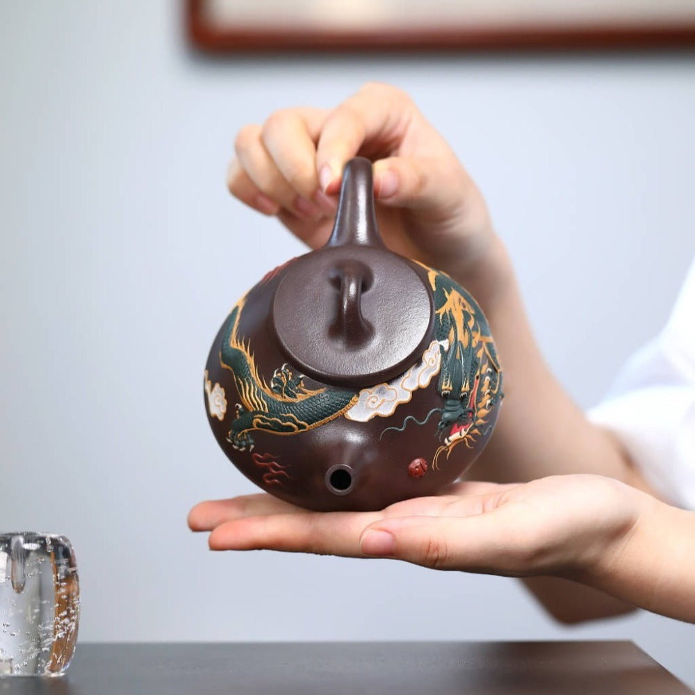 Full Handmade Yixing Zisha Teapot [Dragon Ziye Shi Piao Pot] (Lao Zi Ni - 360ml)