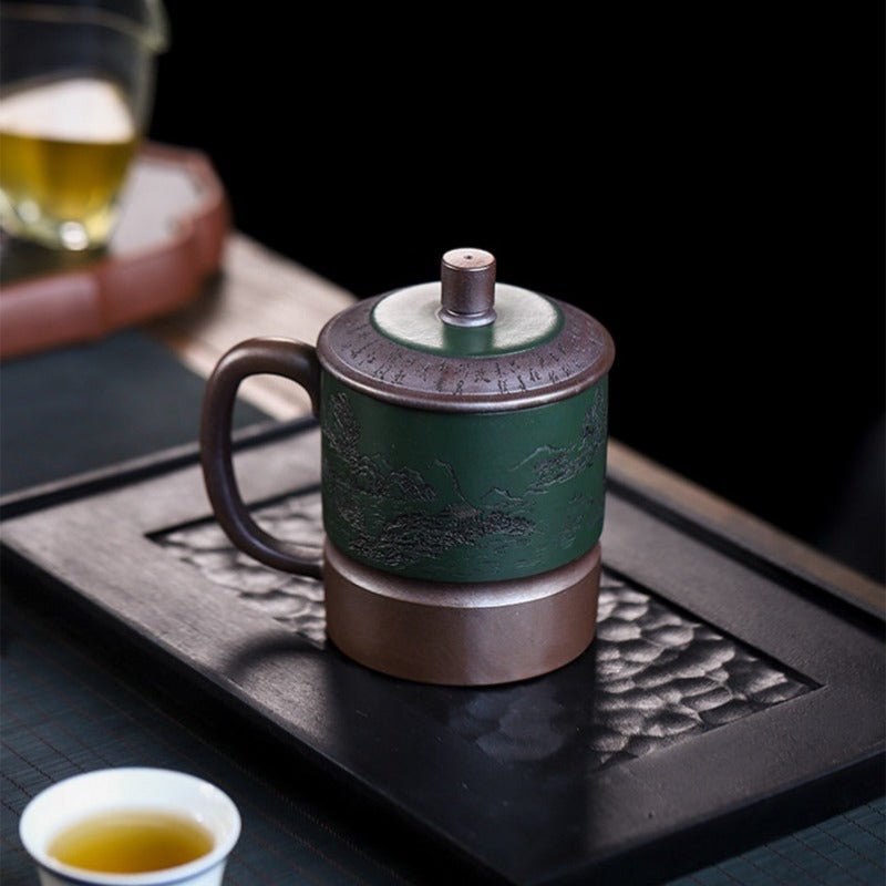 Master Handmade Yixing Zisha Tea Mug [Jiangshan Ru Hua] (Jinsha Zi Ni - 380ml)