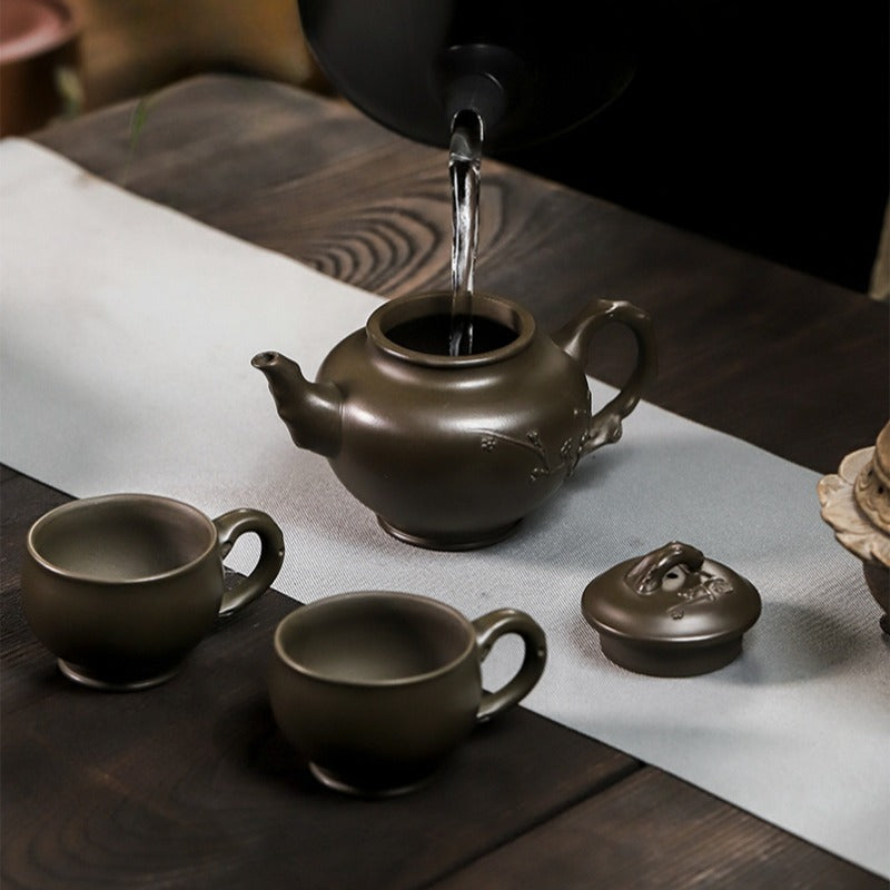 Full Handmade Yixing Zisha Teapot Set [Mei Bao Chun] (Feicui Qing Zi Ni - 320ml)