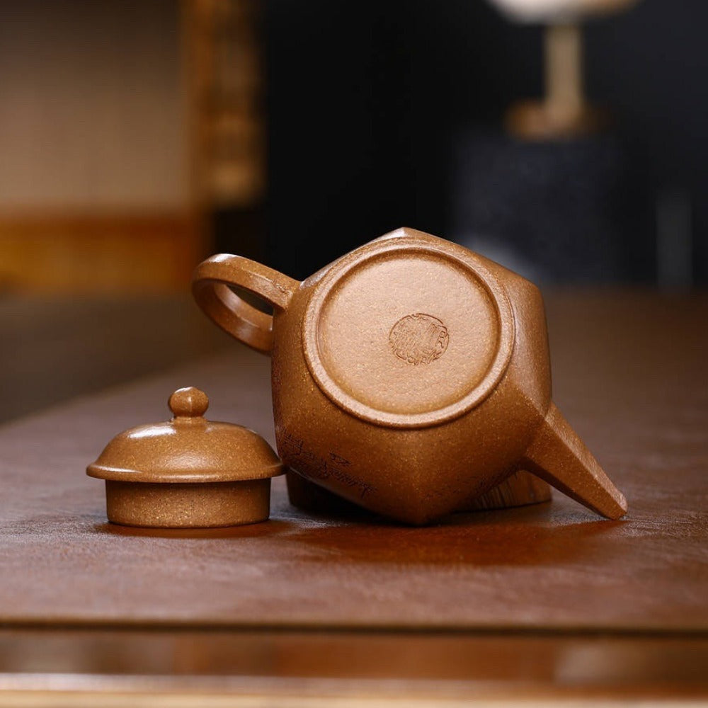 Full Handmade Yixing Zisha Teapot [Liufang Shuiping Pot 六方水平壶] (Wucai Lao Duan Ni - 150ml)