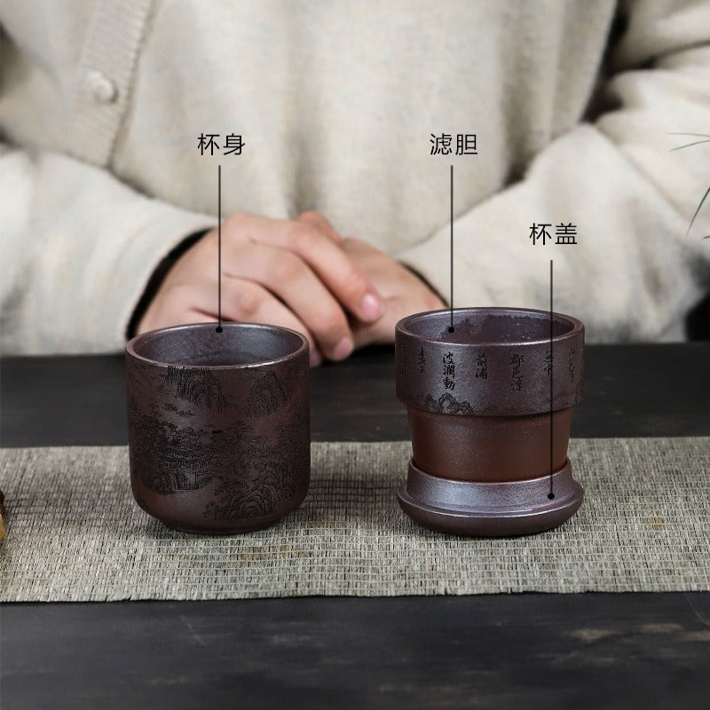 Handmade Yixing Zisha Travel Tea Cup [Xian Ju] (Zi Ni - 150ml)